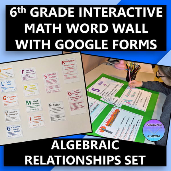 6th Grade Math Word Wall Algebraic Relationships