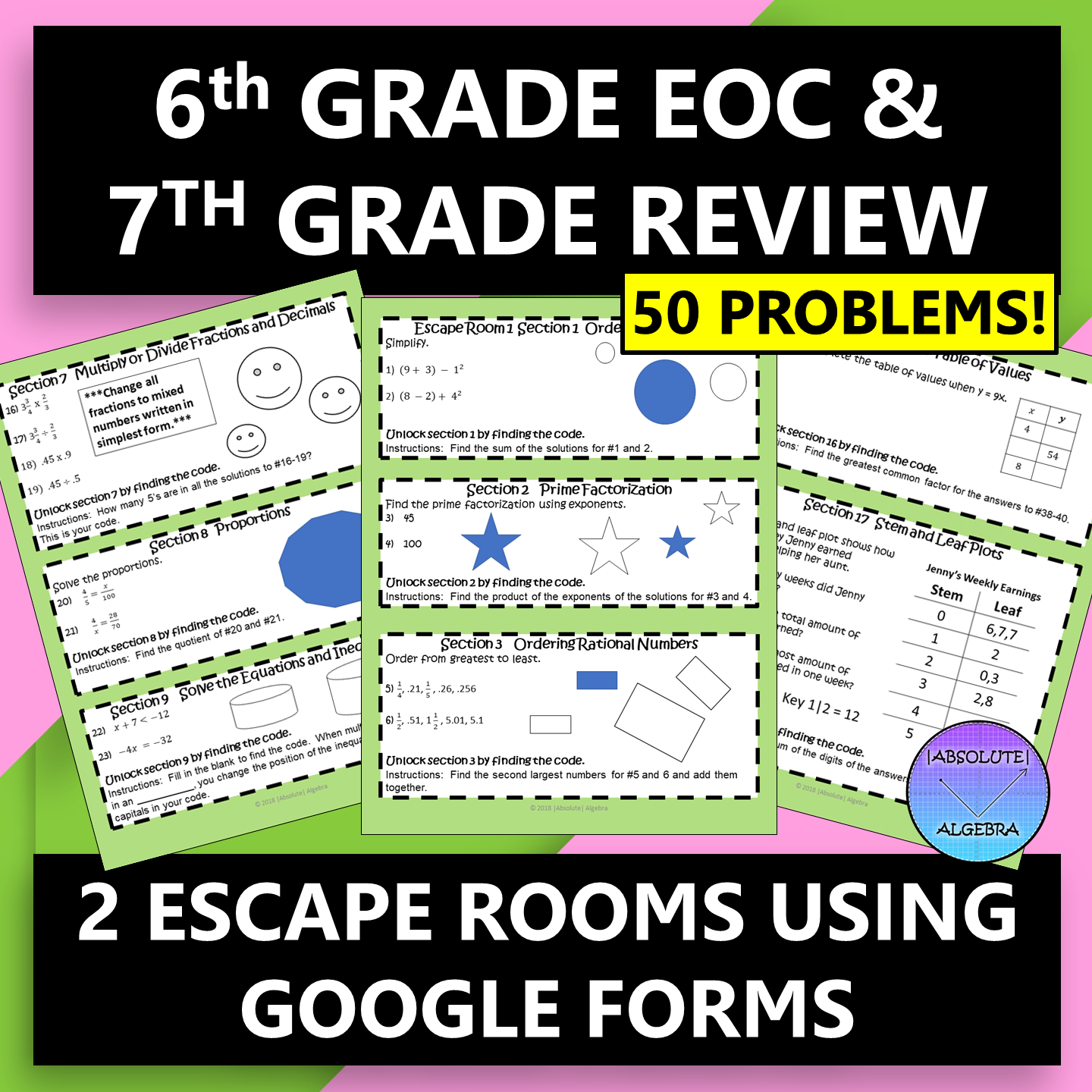 6th & 7th Grade Escape Rooms Google Forms