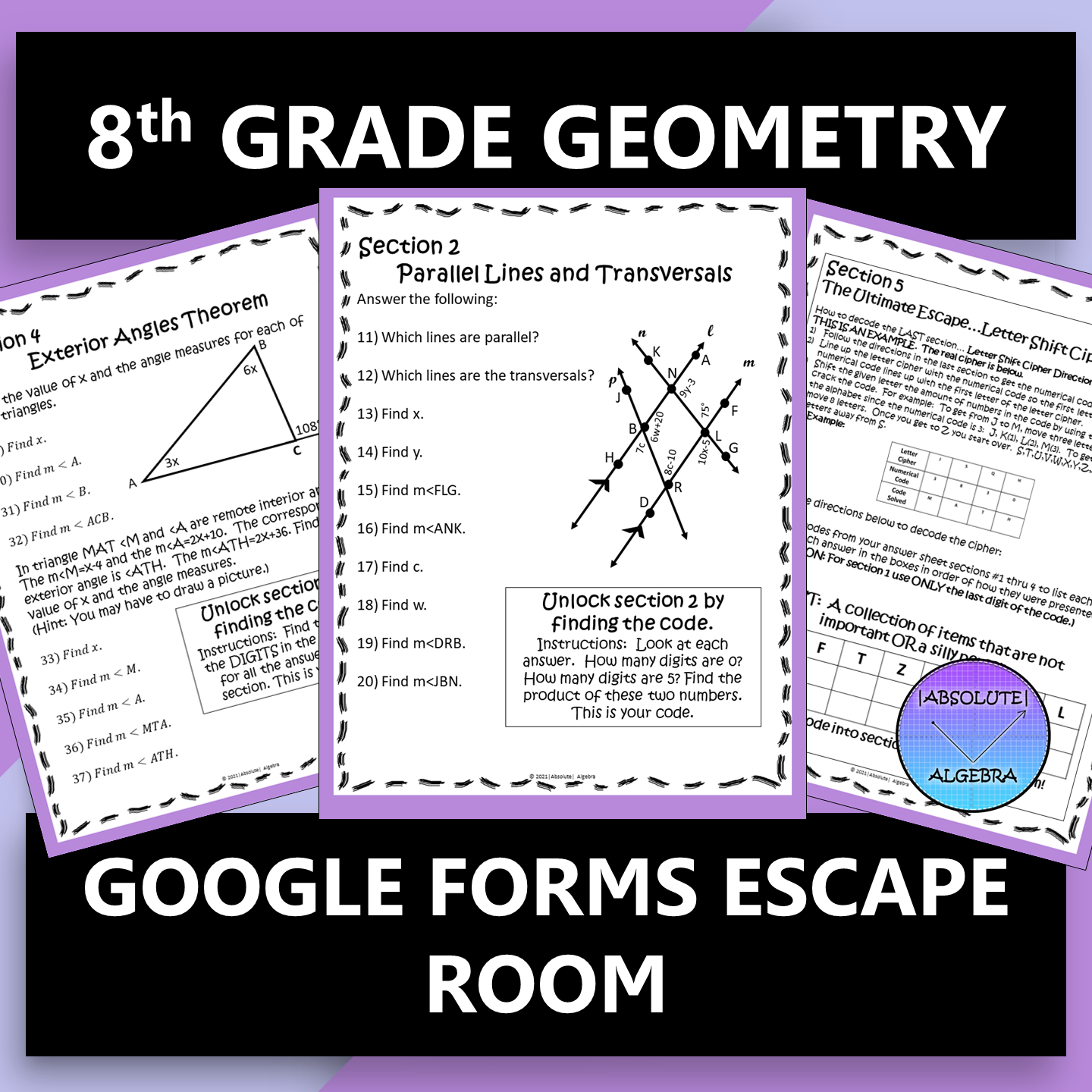 8Th Grade Geometry Escape Room Google Forms - Absolute Algebra