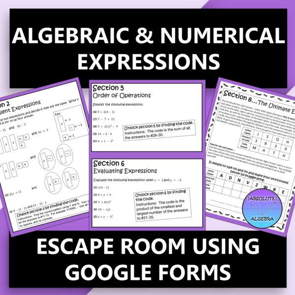 Algebraic Expressions Digital Escape Room