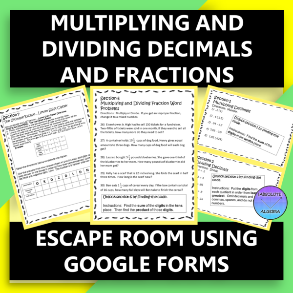 Multiplying Dividing Decimals & Fractions Digital Escape Room