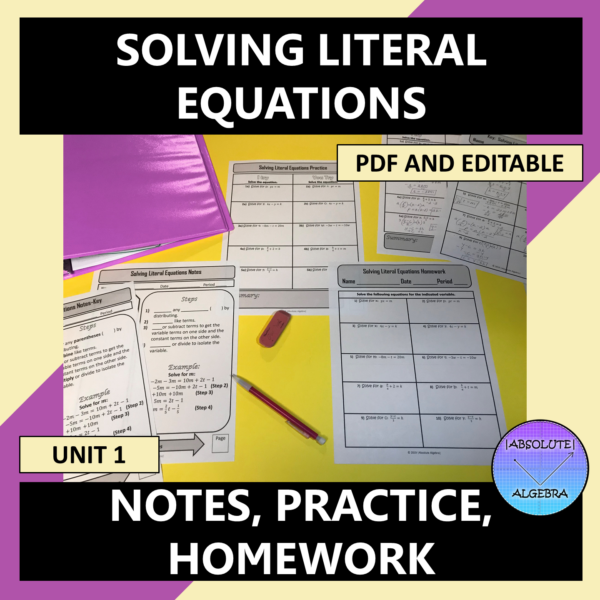 Literal Equations Notes Practice Homework