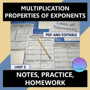 Laws of Exponents Multiplication Properties Notes Practice Homework