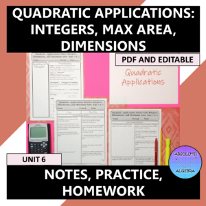 Quadratic Applications Integers & Max Area