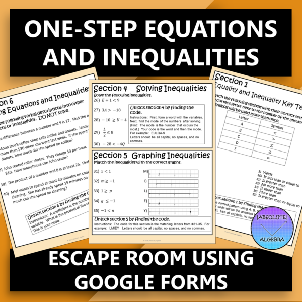 One-Step Equations and Inequalities Digital Escape Room