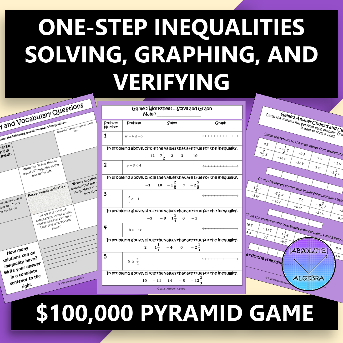 One-Step Inequalities Solving Graphing Verifying $100,000 Pyramid