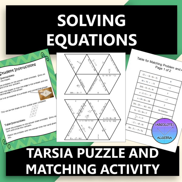 Solving Equations Tarsia Puzzle or matching activity