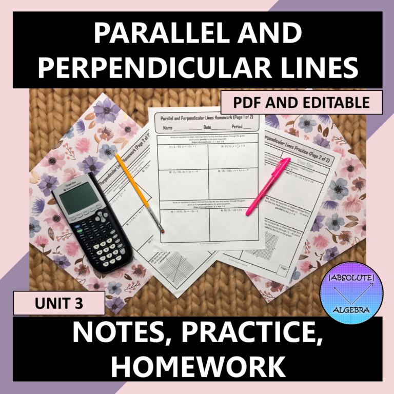 Algebra I Parallel and Perpendicular Lines Notes Practice Homework ...