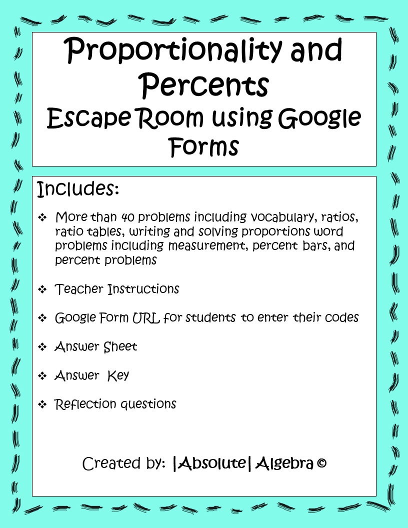 Proportions and Percents Escape Room Google Forms - Absolute Algebra