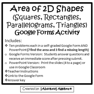 Area 2D Shapes Google Forms - Absolute Algebra