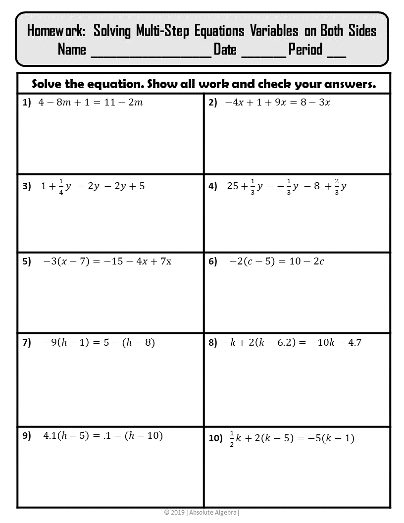 writing equations with variables on both sides homework 5