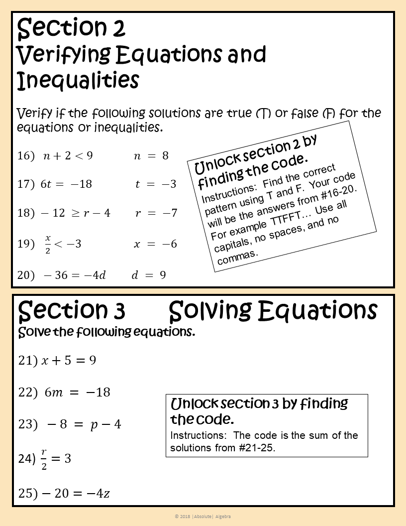 One-Step Equations and Inequalities Digital Escape Room - Absolute With Regard To Solving One Step Inequalities Worksheet