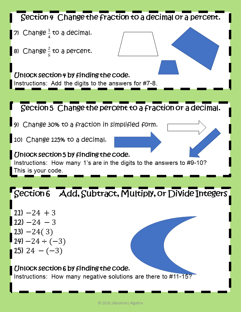 6th & 7th Grade Escape Rooms Google Forms - Absolute Algebra