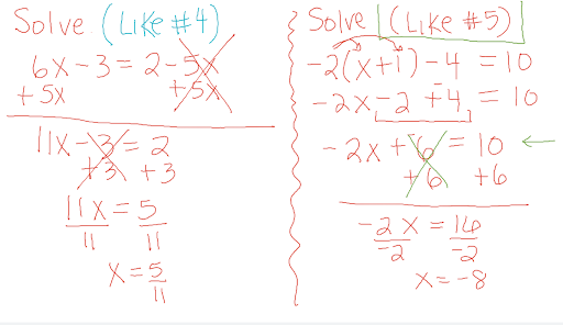 Image of math problems solved in real time for guided practice on Google Jamboard. 