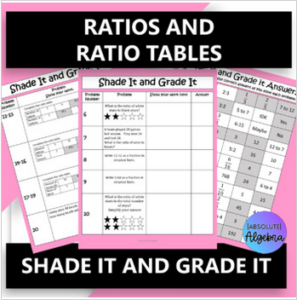 self checking math games: ratios and ratio tables shade it and grade it activity 