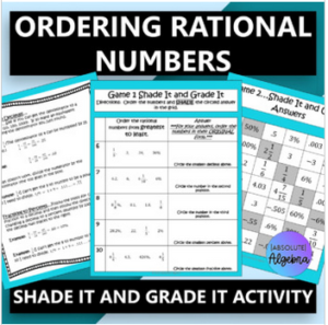 self checking math games: ordering rational numbers shade it and grade it  activity 