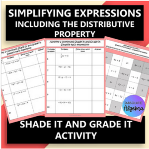 self checking math games: simplifying expressions shade it and grade it activity 