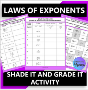 laws of exponents shade it and grade it activity
