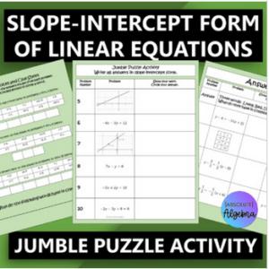Slope Intercept Jumble Math Puzzles