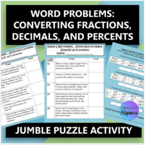 Word Problems Jumble Math Puzzles