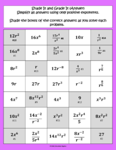 Example of a self checking math game answer grid 