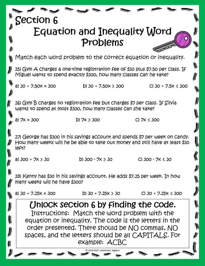 Math Escape Room Example Page