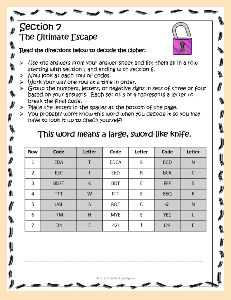 Example of a Math Escape Room Final Challenge 