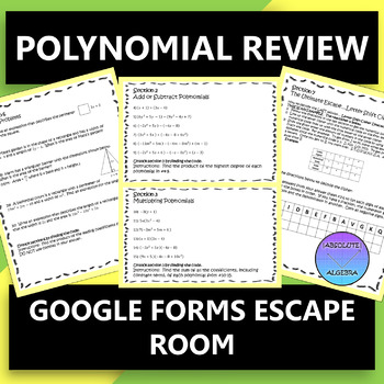 High School Polynomial Review Math Escape Room 
