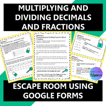 Middle School Multiplying and Dividing Decimals and Fractions Escape Room 