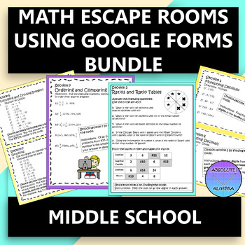 Middle School Math Escape Rooms Bundle 