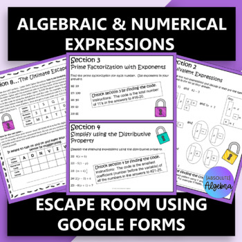Middle School Algebraic and Numerical Expressions Escape Room 