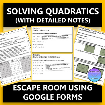 High School Solving Quadratics Math Escape Room 