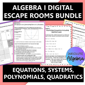 High School Algebra I Math Escape Rooms Bundle 
