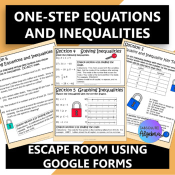 Middle School One-Step Equations and Inequalities Escape Room 