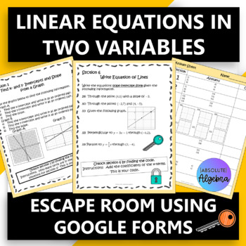 High School Linear Equations in Two Variables Escape Room 