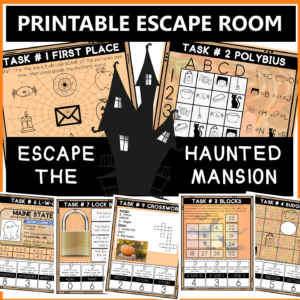 Halloween escape room printable classroom activity – Haunted Mansion