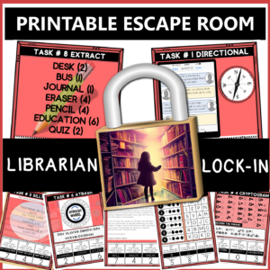 Library escape room printable classroom activity – Sneaky Librarian Lock-In