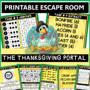 Thanksgiving escape room printable classroom activity – Secret Thanksgiving Portal